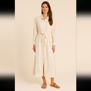 VTG Flax By Jeanne Englehart Cream Snap-Up Belted Maxi Dress Duster Lagenlook